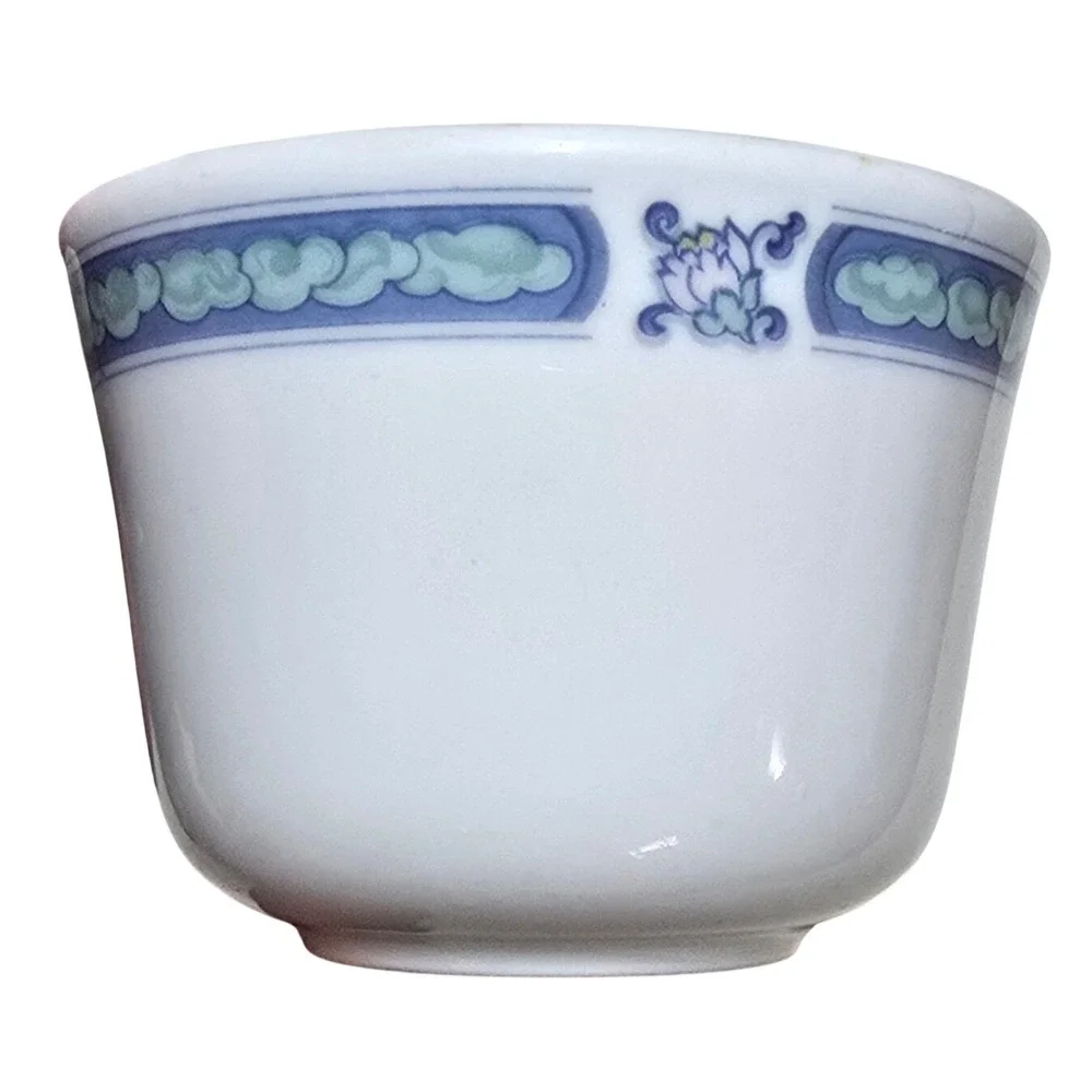 Tatung Durable China Taiwan Tea Cup Blue Cloud Lotus Border White Ceramic
